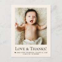 Love and Thanks Beige Baby Photo Birth