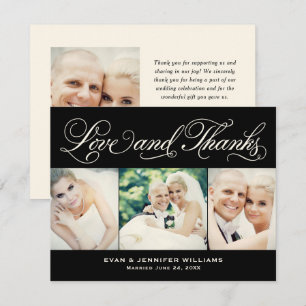 Love and Thanks Black Ivory 3 Photo Wedding Thank You Card