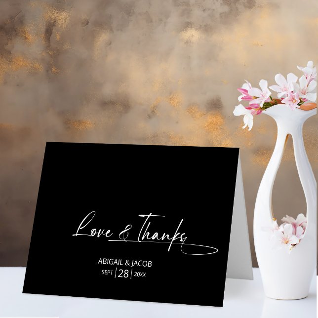Love and Thanks Black Wedding Thank You Card (Creator Uploaded)