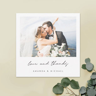 Love and Thanks Black White Border Photo Wedding Thank You Card