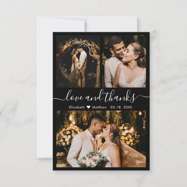 Love and Thanks Black White Wedding Thank You Card (Front)