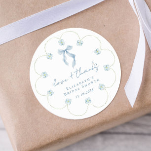 Love And Thanks Blue Bow Bridal Shower Thank You Classic Round Sticker