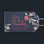 Love and Thanks Bluish Chalkboard Floral Wedding Gift Tags<br><div class="desc">Adorn your favour gifts with this Wedding gift tag featuring beautiful floral against a bluish chalkboard background, with the word "Love & Thanks" in modern script font. This gift tag includes a patterned back side. Check out other matching Wedding/Bridal items in my collection here -> http://www.zazzle.com/collections/bluish_chalkboard_floral_bridal_and_wedding-119872540777216768?rf=238364477188679314 Personalize it with your...</div>