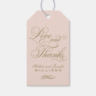 Love and Thanks Blush Calligraphy Wedding Monogram Gift Tags