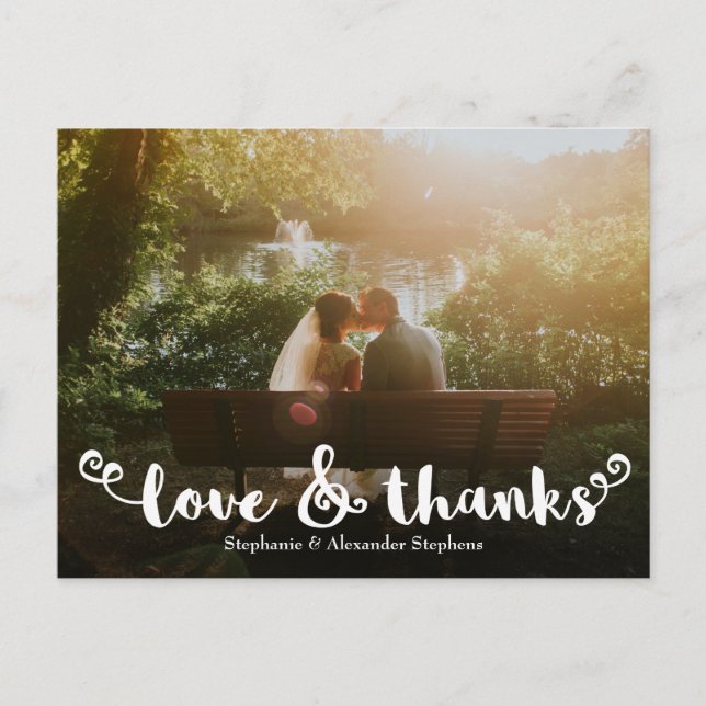 Love and Thanks Brush Wedding Photo Thank You Card (Front)