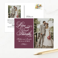 Love and Thanks Burgundy Wedding Photo Thank You