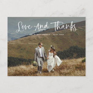 Love and Thanks   Casual Photo Wedding Thank You Postcard