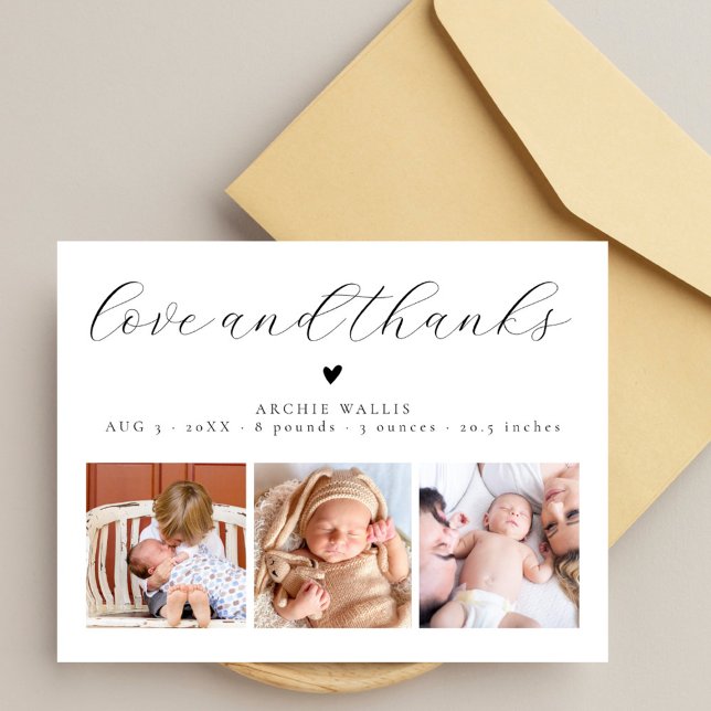 Love and Thanks Chic Baby Photo Birth Announcement (Creator Uploaded)