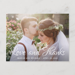 Love and Thanks Chic Pink Floral Photo Thank You Postcard