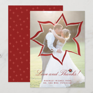 Love and thanks Christmas wedding photo thank you Invitation