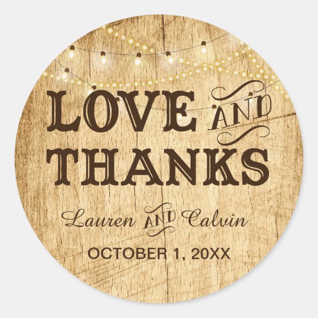 Love and Thanks country wedding favour sticker (Front)