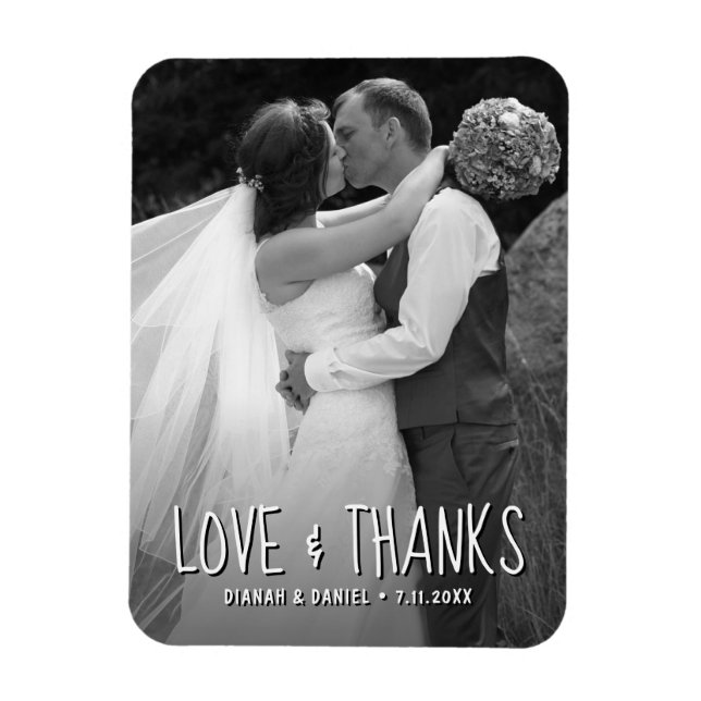 Love And Thanks Custom Wedding Thank You Photo Magnet (Vertical)