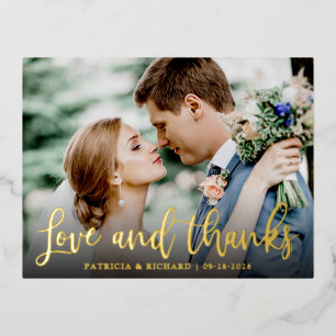 Love And Thanks Cute Wedding Thank You Photo Foil Holiday Postcard