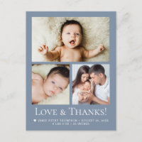 Love and Thanks Dusty blue Baby Photo announcement