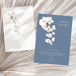 Love and Thanks Dusty Blue White Orchids Wedding Thank You Card