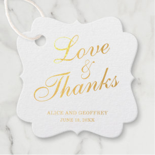 Love and Thanks Elegant Gold Foil Wedding Favour Tags