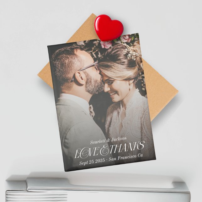 Love and Thanks Elegant Script Wedding Photo Magnet (Creator Uploaded)