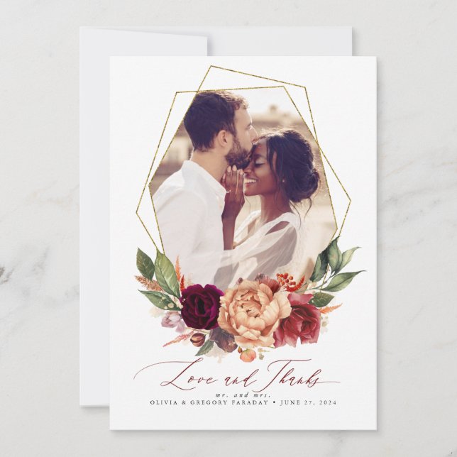 Love and Thanks Fall Wedding Thank You Photo Card (Front)