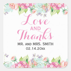 Love and Thanks Floral Watercolor Wedding Sticker