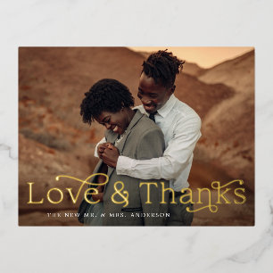 Love and Thanks Foil Mariage Carte postale Merci