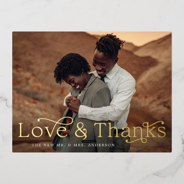 Love and Thanks Foil Wedding Thank You Postcard (Front)