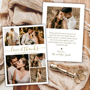 Love and Thanks Gold Script Photo Collage Wedding Thank You Card