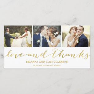 Love and Thanks Gold Script Wedding Thank You Card