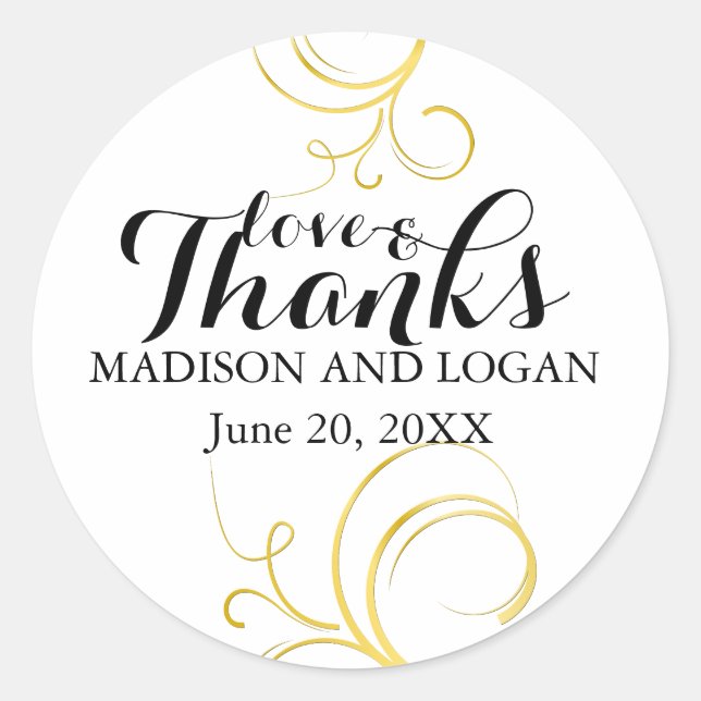 Love and Thanks Gold Swirl Mariage Sticker personn (Devant)