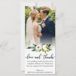Love and Thanks Green Floral Wedding Photo Card