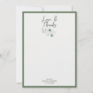 Love and Thanks Greenery Bridal Shower Thank You Card