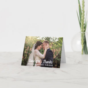 Love and Thanks Handwritten Script Wedding Photo  Thank You Card