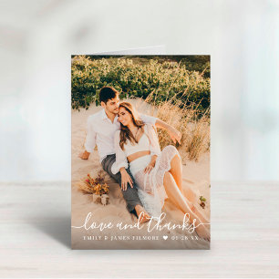 Love and Thanks Handwritten Script Wedding Photo Thank You Card