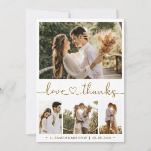 Love and Thanks Heart Script Photo Collage Wedding Thank You Card