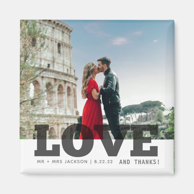 Love and Thanks Honeymoon Wedding Photo Magnet (Front)
