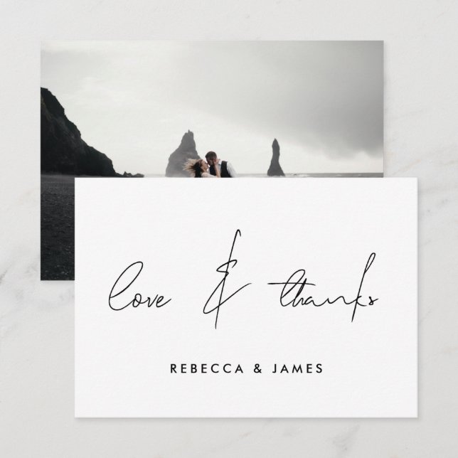 Love and Thanks Minimal Photo Calligraphy Wedding Thank You Card (Front/Back)