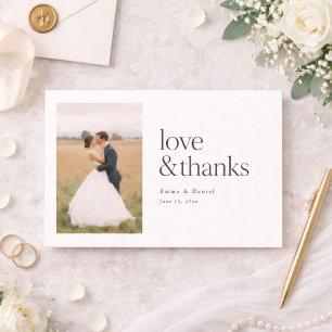 Love and Thanks Minimalist Chic Photo Wedding Thank You Card