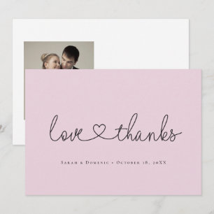 Love and Thanks Minimalist script heart photo pink Thank You Card