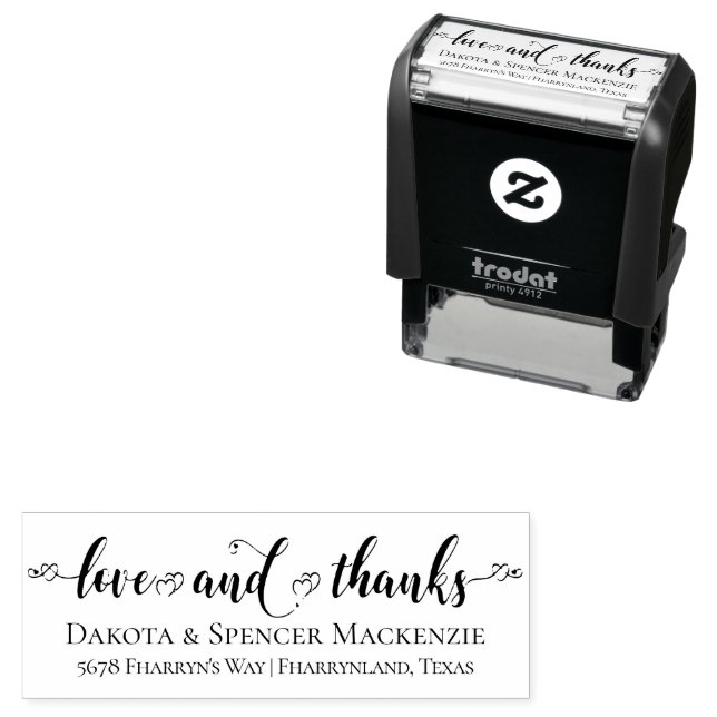 Love and Thanks | Modern Heart Wedding Address Self-inking Stamp (In Situ)