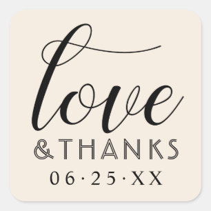 Love and Thanks Modern Ivory Wedding Square Sticker