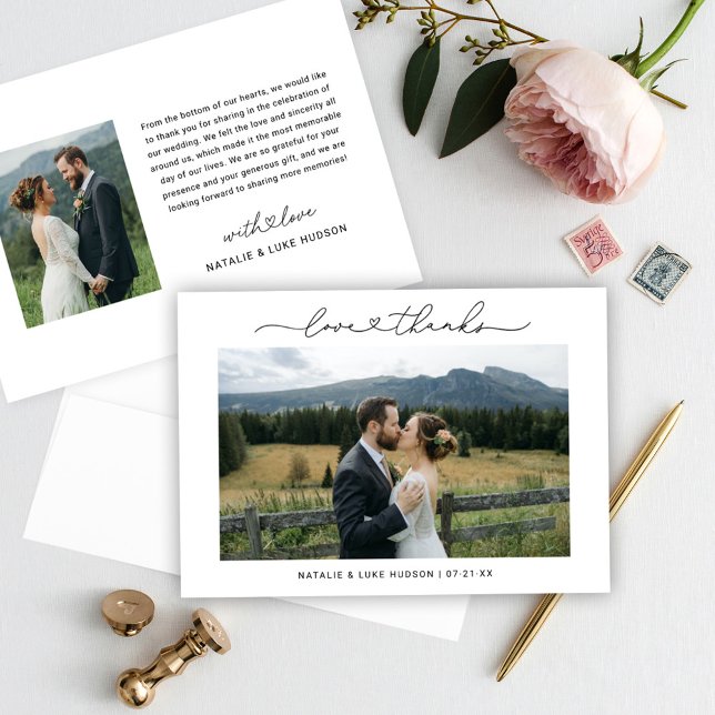 Love and Thanks Modern Personalized Wedding Photo Thank You Card (Creator Uploaded)