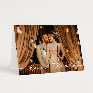 Love and Thanks Modern Personalized Wedding Photo Thank You Card