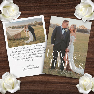 love and thanks  modern script wedding 2 photos card