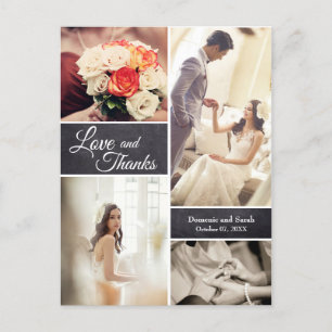 LOVE and THANKS Modern Script Wedding Photos Announcement Postcard