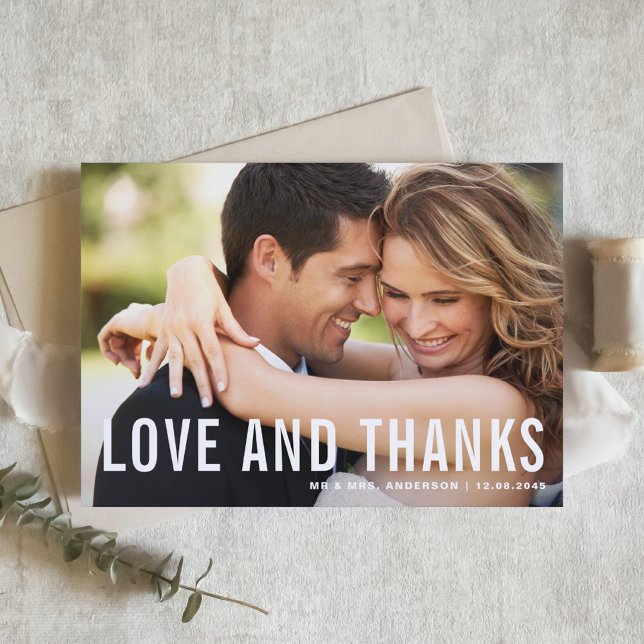 Love and Thanks Modern Typography Photo Wedding Thank You Card (Creator Uploaded)