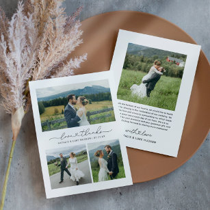 Love and Thanks Modern Wedding Photo Collage Thank You Card