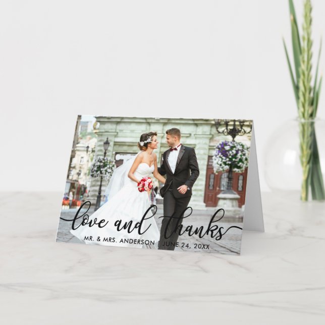 Love and Thanks Modern Wedding Photo Fold Thank You Card (Front)