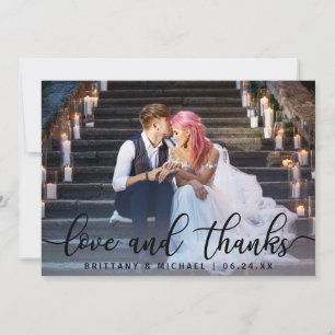Love and Thanks   Modern Wedding Photo Thank You Card