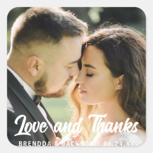Love and Thanks Modern Wedding Thank You Photo Square Sticker
