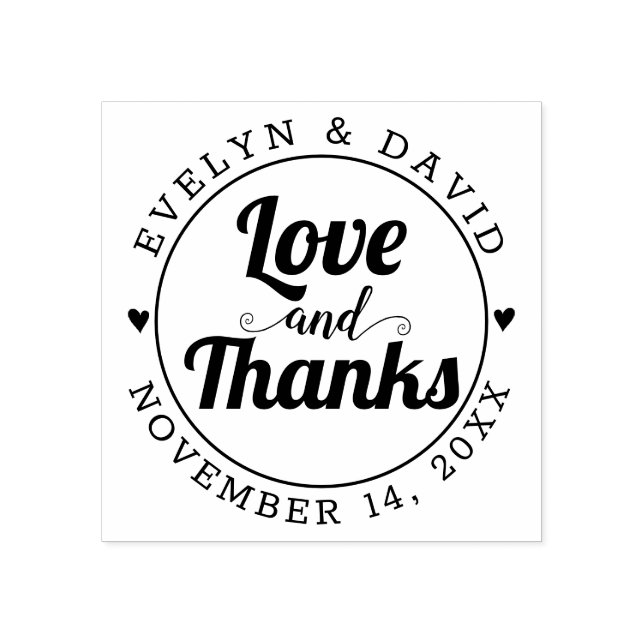 Love and Thanks, names and wedding date Rubber Stamp (Imprint)