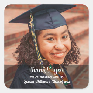 Love And Thanks Personalized Custom Photo Grad Square Sticker